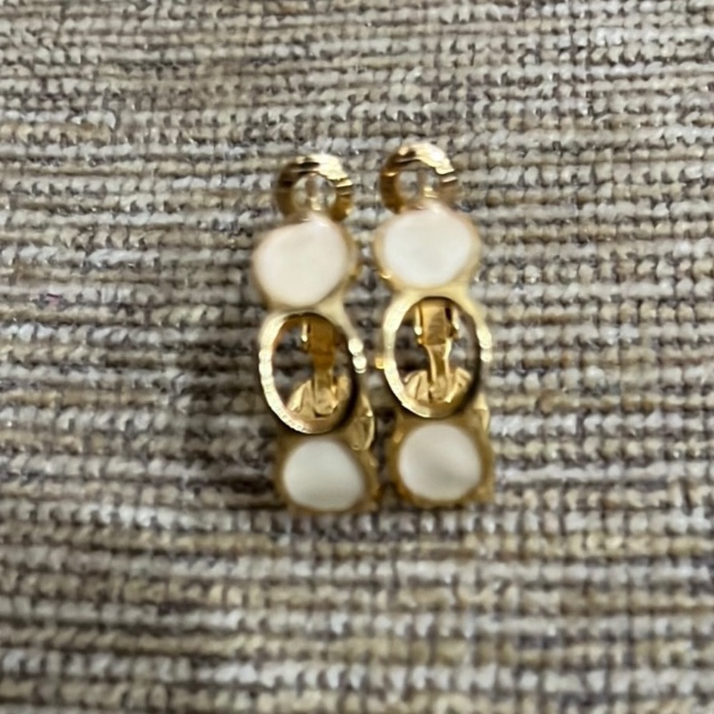 Vintage Goldette Elegant Gold and Cream Hoop Earrings